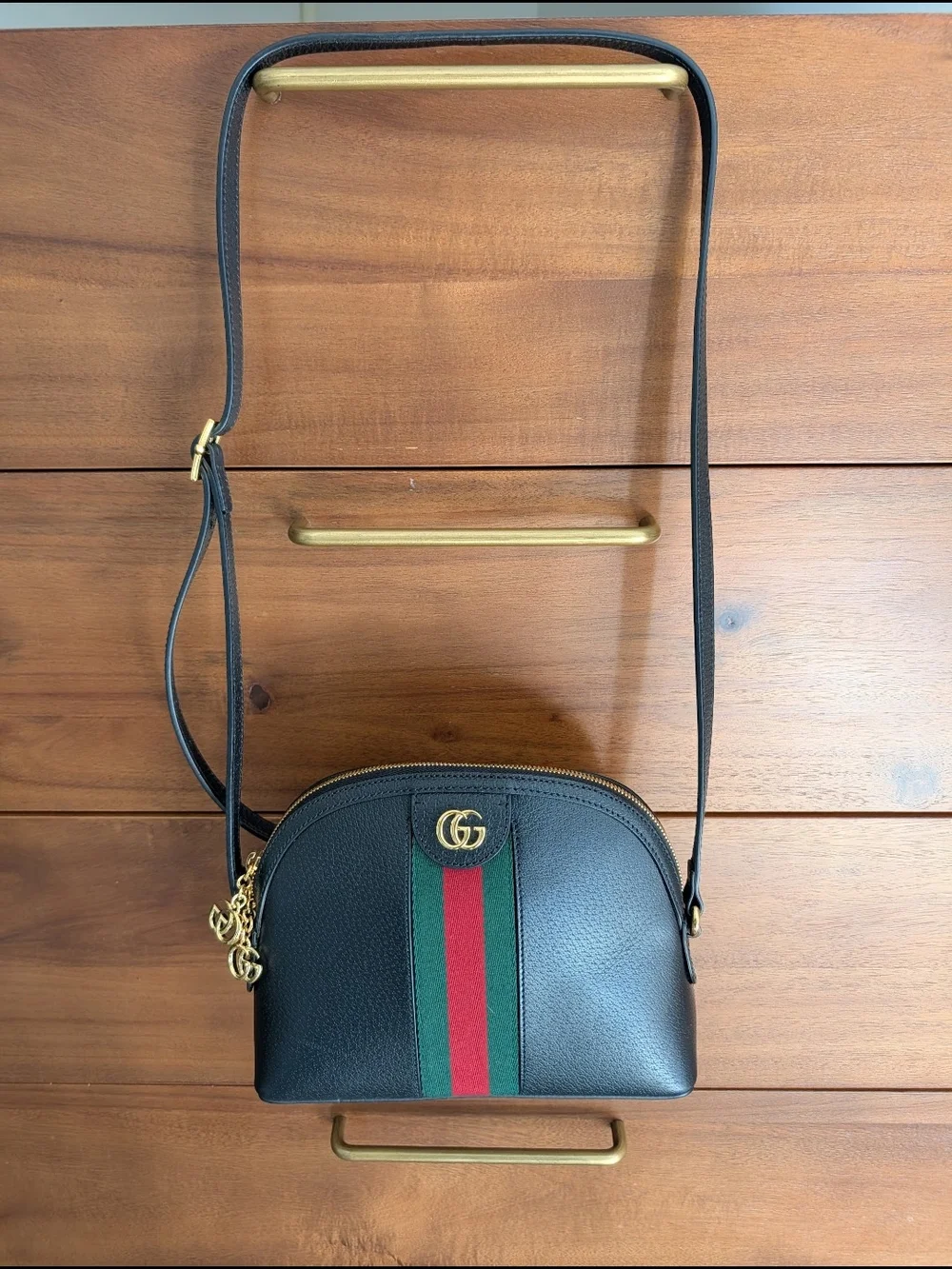 Gucci Black Leather Crossbody with Green and Red Web Stripe